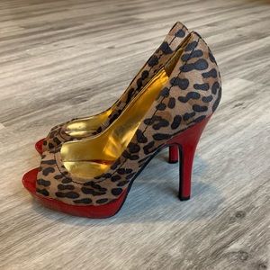 Candie’s Cheetah Print Peep-toe Heels.